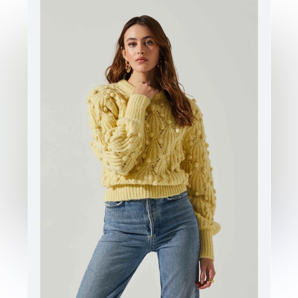 ASTR the Label Lexi Yellow Pom Pom Embellished Sweater